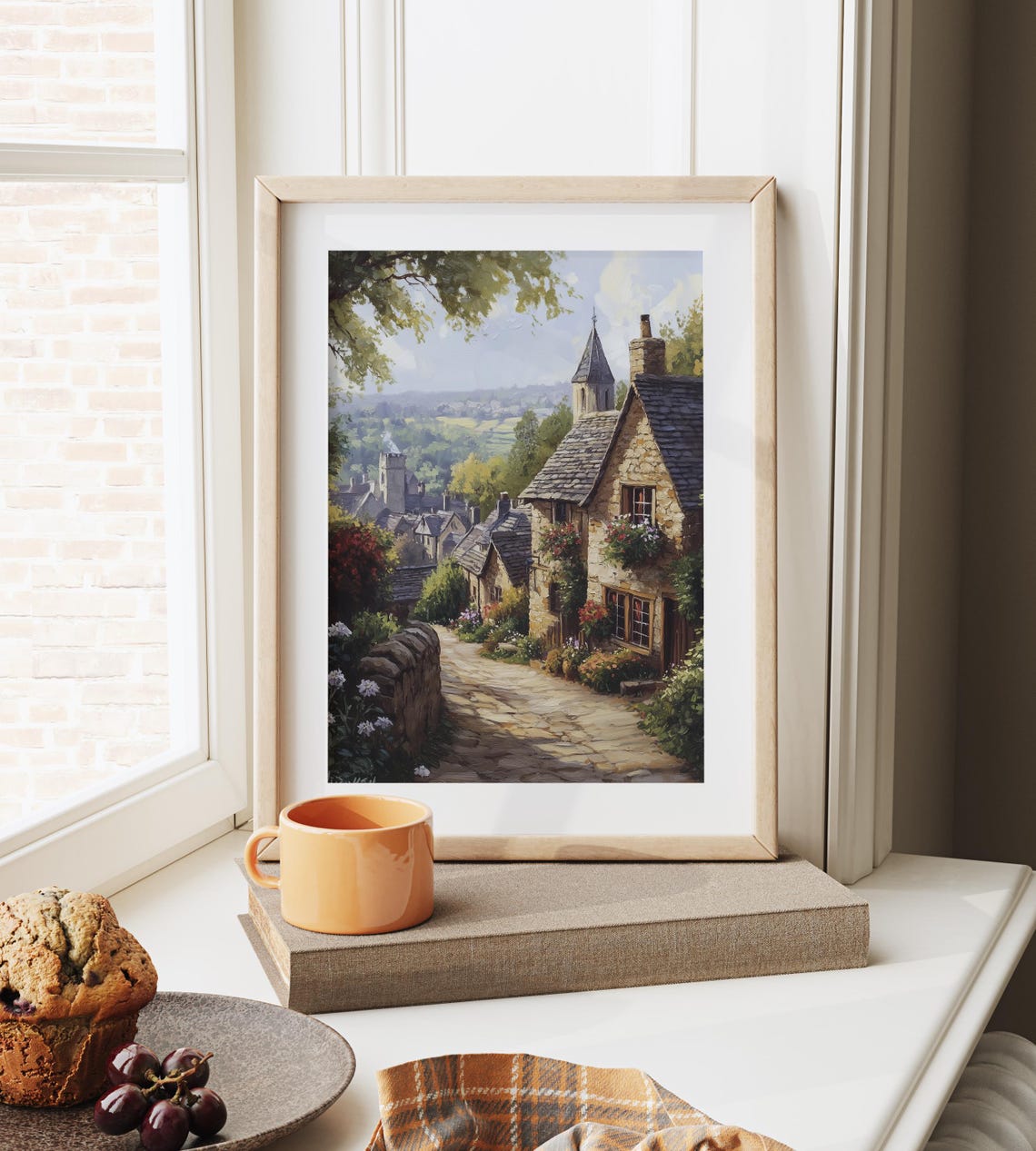 English Village Street Stone Cottages Church Spire Countryside Poster - Image 4