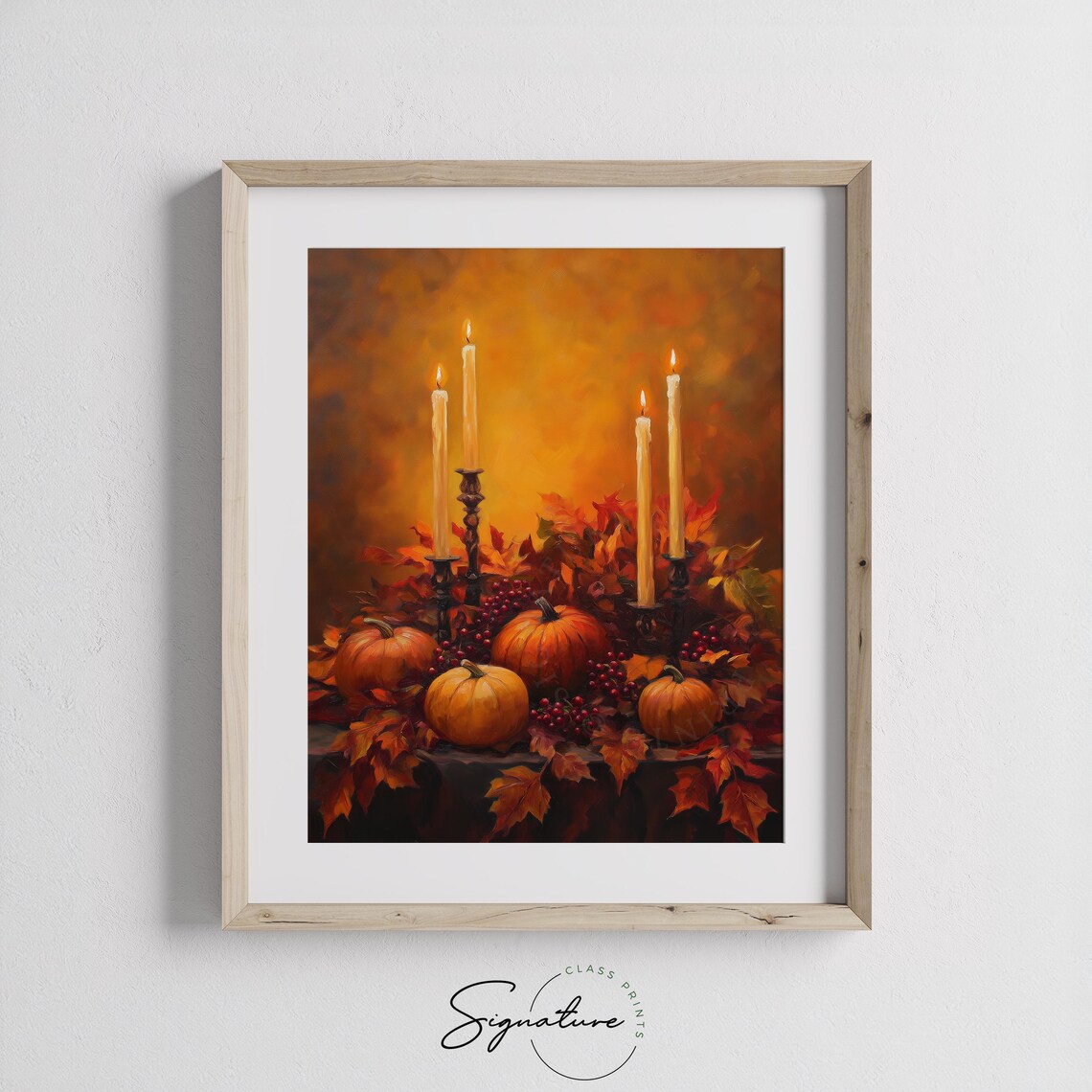 Autumn Pumpkins With Lit Candles And Berries Fall Still Life Poster - Image 3