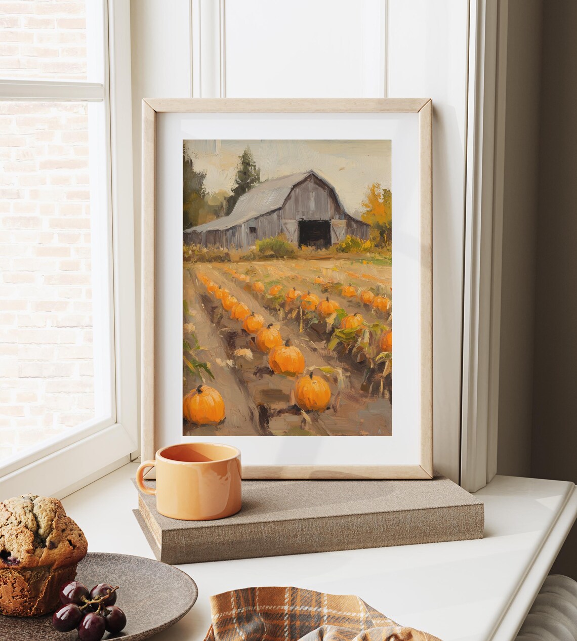 Pumpkin Patch Harvest Gray Barn Autumn Season Painting Print - Image 6