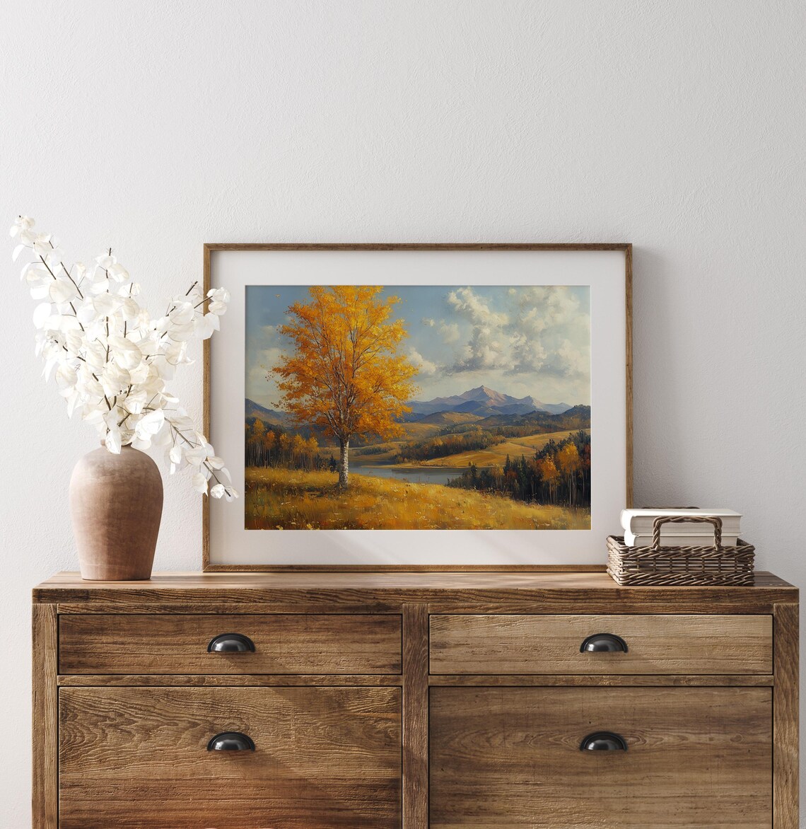 Golden Birch Tree Mountain Lake Autumn Hillside Fall Landscape Wall Art - Image 3
