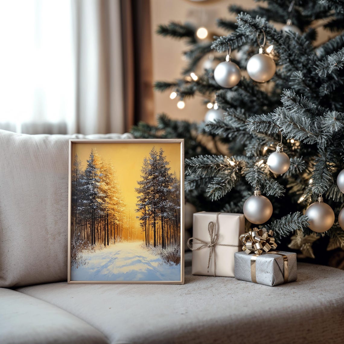 Golden Sunset Light on Snowy Forest Path Winter Scene Poster - Image 5