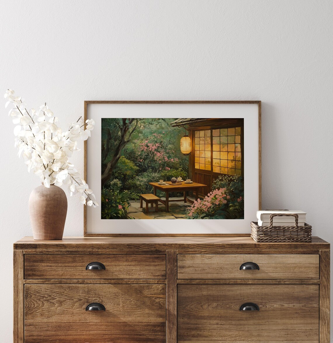 Kyoto Tea House Patio Tea Table Lantern Spring Garden Painting Poster - Image 4