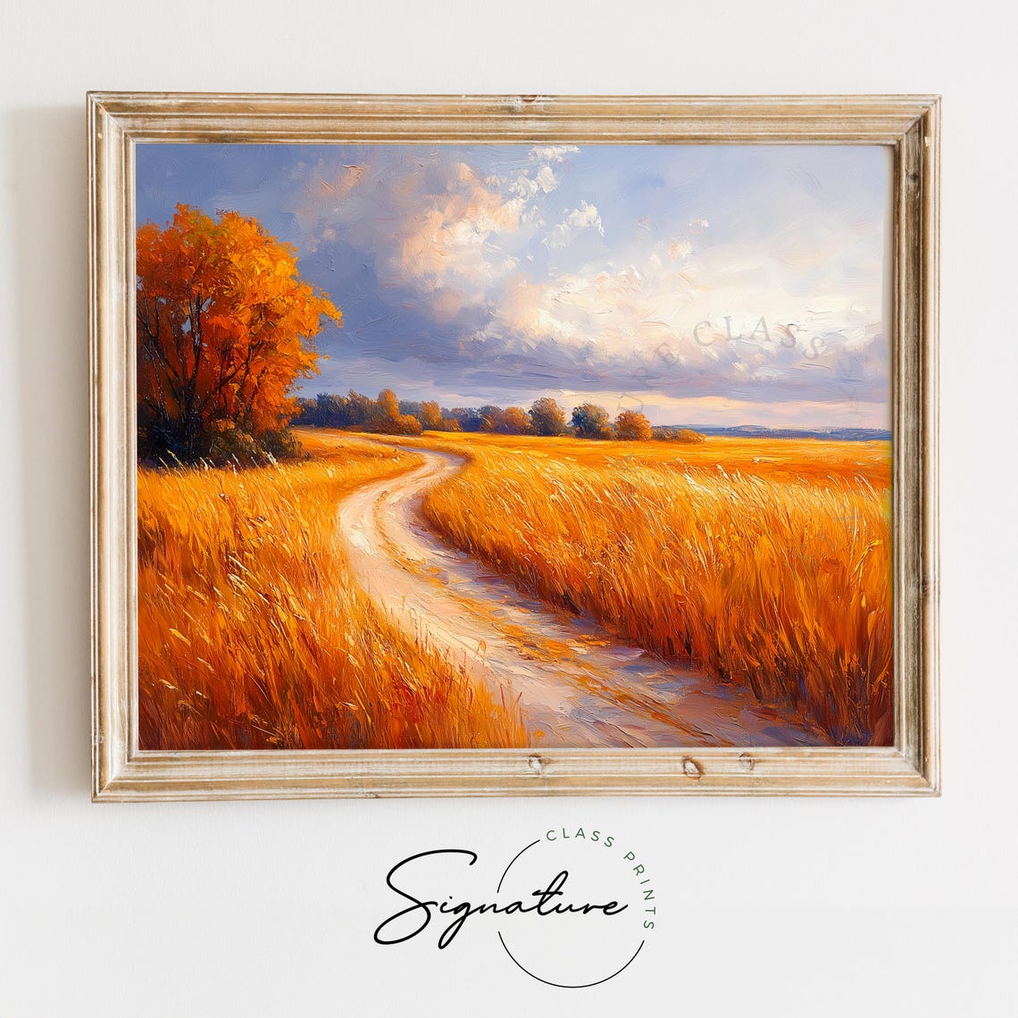 Golden Wheat Field Winding Path Sunset Prairie Painting Print