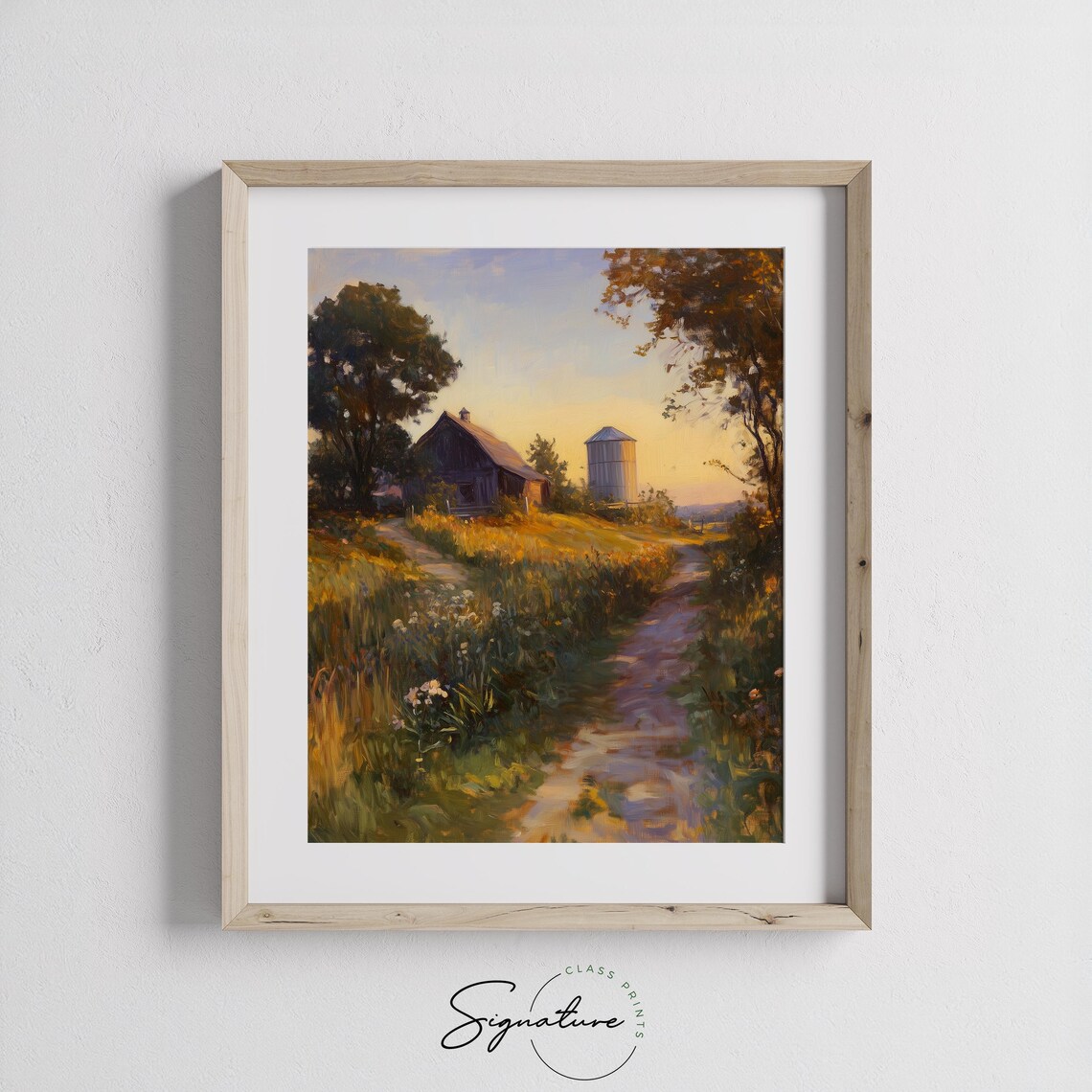 Cottage Farmhouse Silo Golden Hour Meadow Country Scene Poster - Image 3
