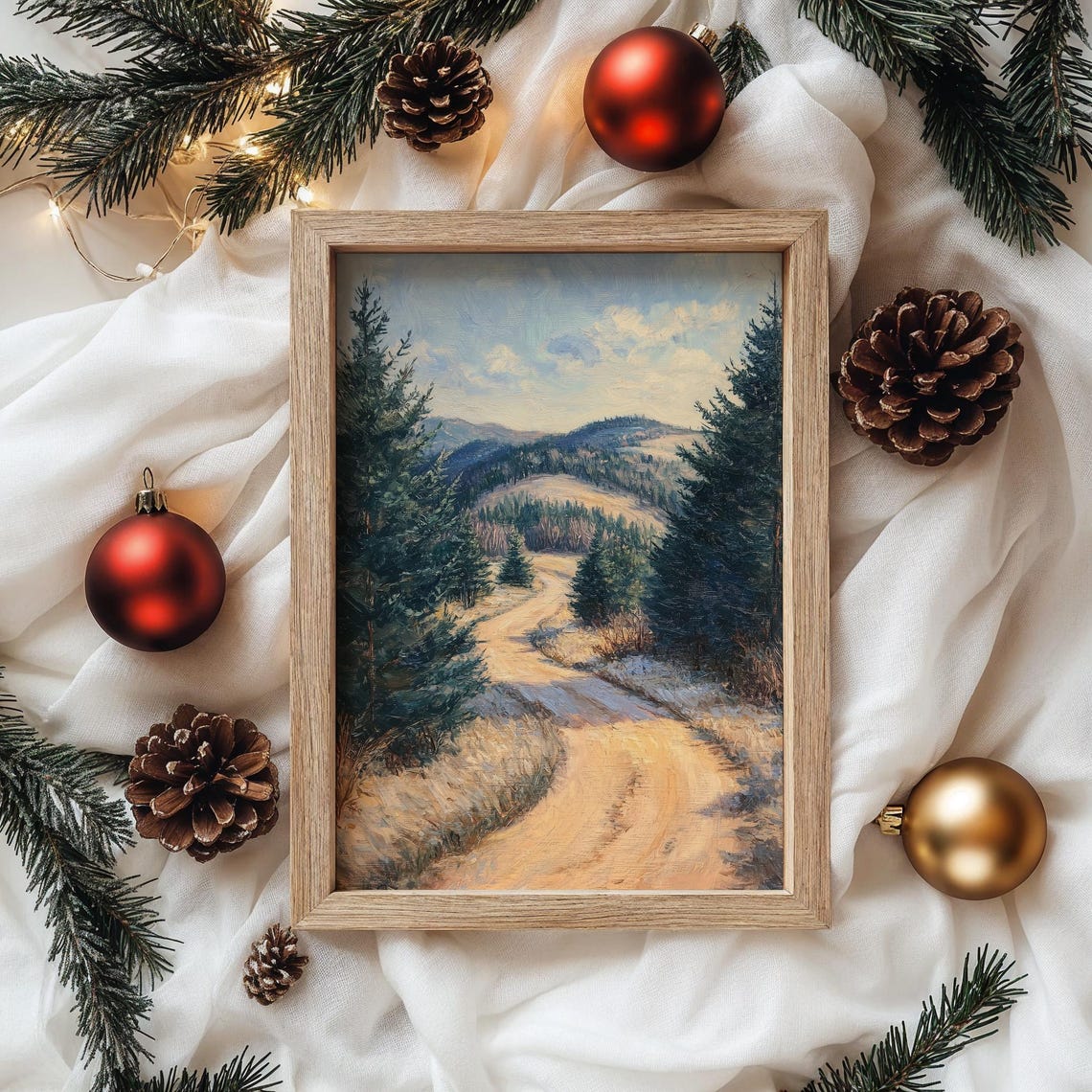 Winding Golden Road Through Evergreen Forest Landscape Poster - Image 4