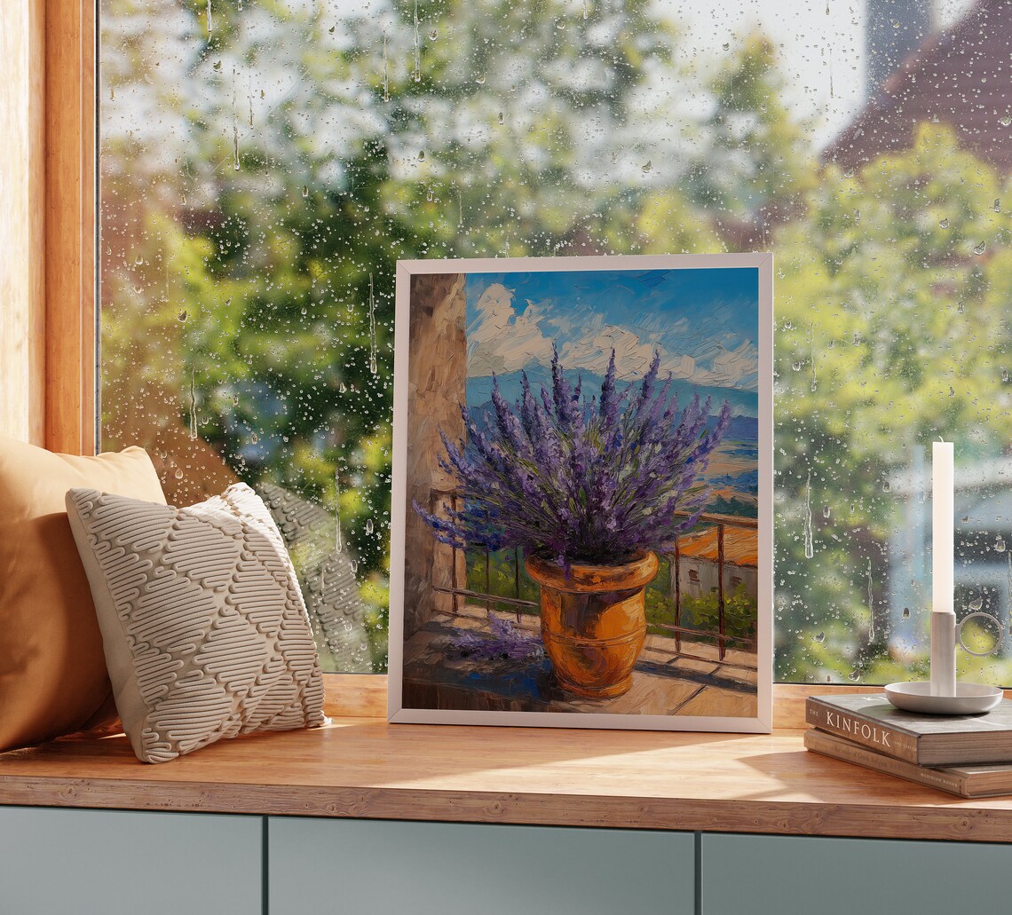 Potted Lavender on Sunny Mediterranean Balcony Flower Poster - Image 2
