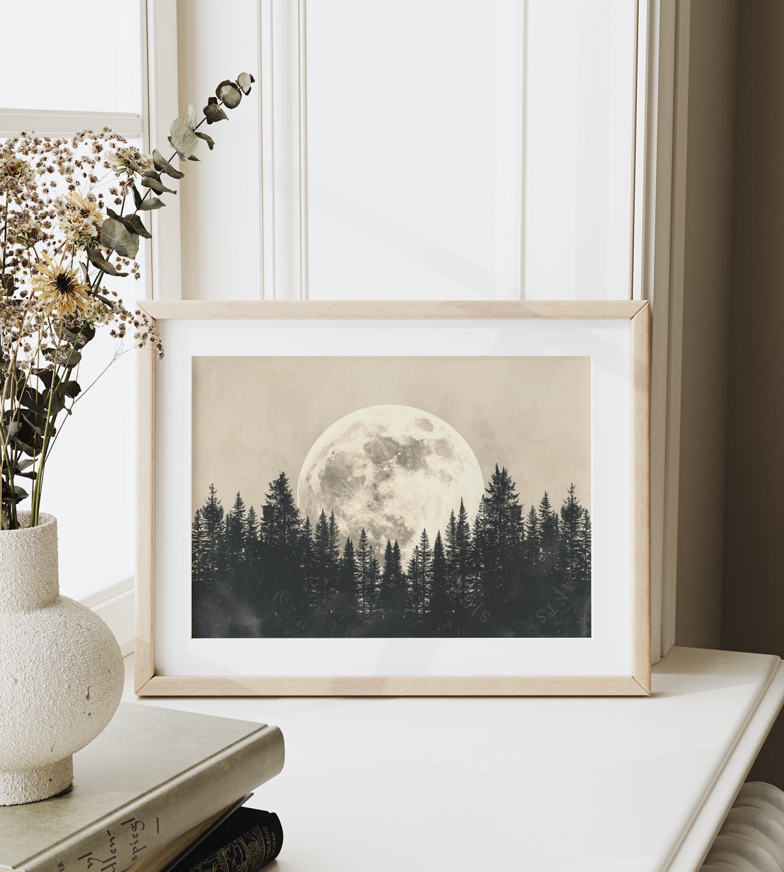 Full Moon Rising Over Pine Forest Silhouette Vintage Night Poster - Image 6