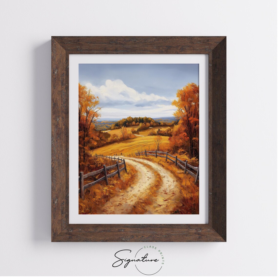 Split Rail Fence Dirt Road Autumn Valley Country Painting Print - Image 4