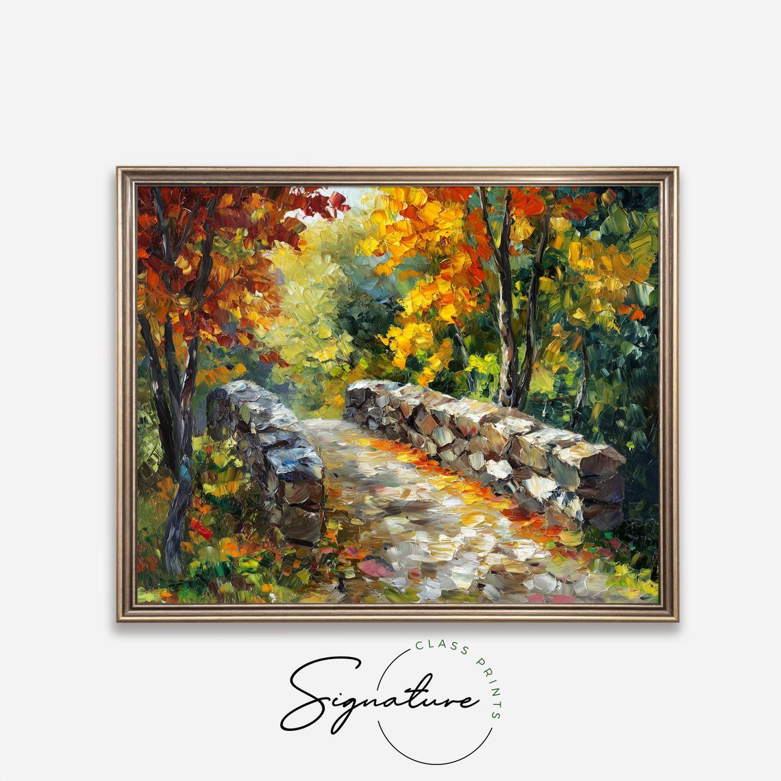Autumn Stone Bridge In Colorful Forest Impressionist Landscape Poster - Image 4
