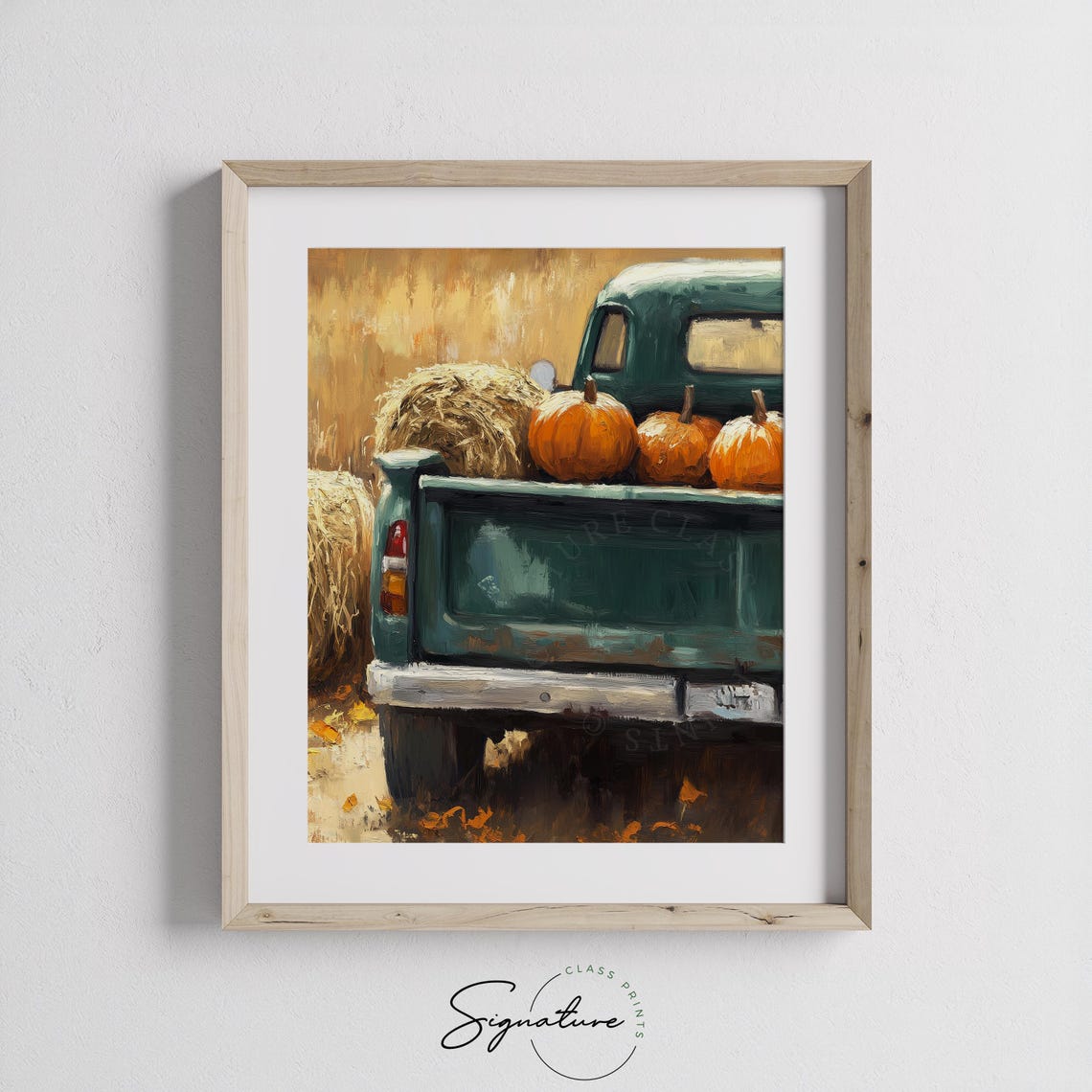 Vintage Green Truck With Pumpkins And Hay Rustic Fall Scene Poster - Image 3