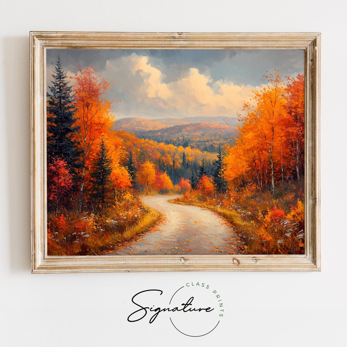 Winding Autumn Road Through Pine Forest Mountain Country Print