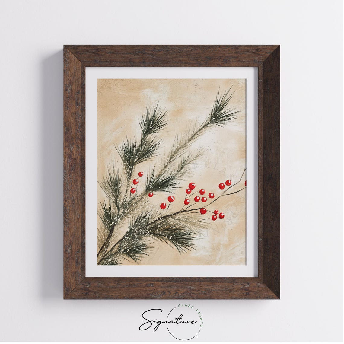 Snowy Pine Branches with Red Berries Minimalist Winter Poster - Image 3
