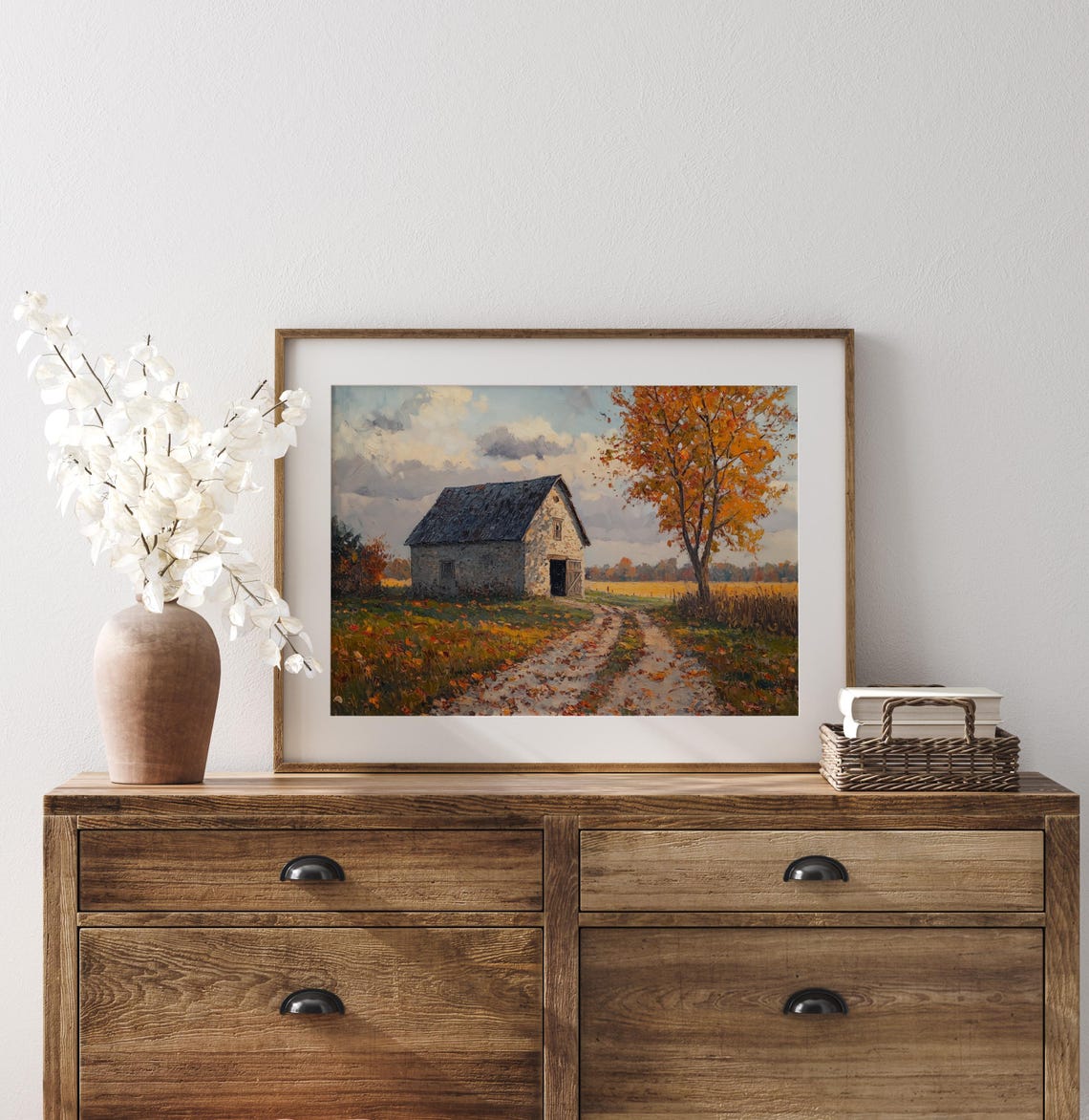 Rustic Stone Barn Autumn Fields Cozy Fall Cottagecore Landscape Poster - Image 3