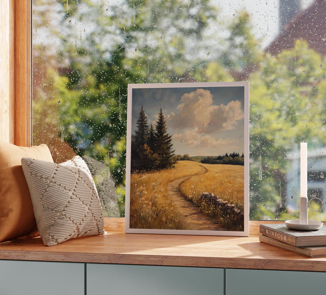 Sunlit Path Through Golden Broad Meadow With Pines Classic Art Poster - Image 5