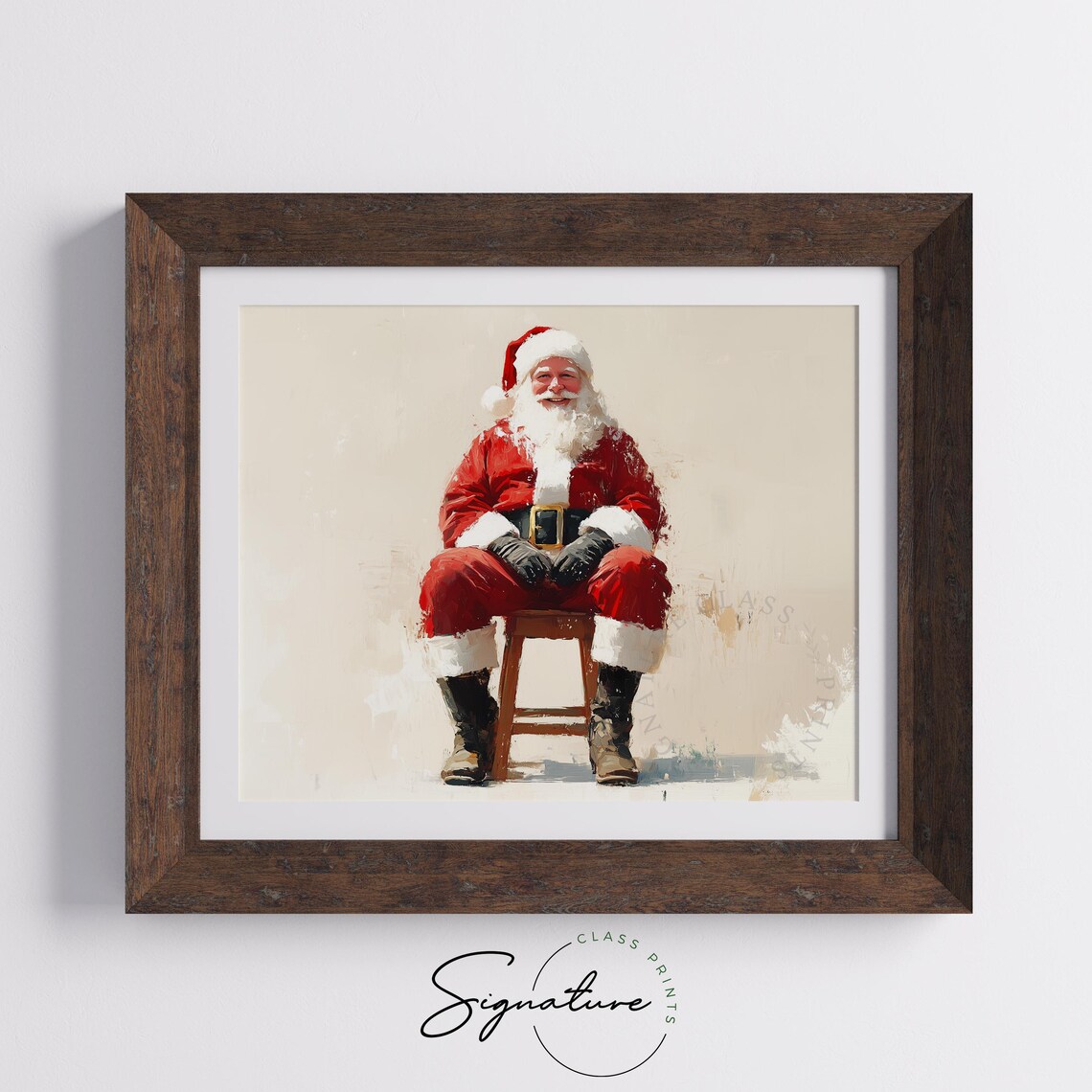 Santa Claus Sitting on Wooden Stool Classic Red Suit Portrait Poster - Image 5