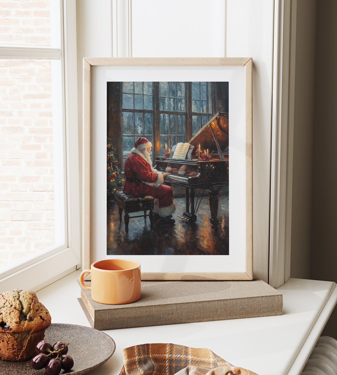 Santa Claus Playing Grand Piano Candlelit Christmas Night Poster - Image 2