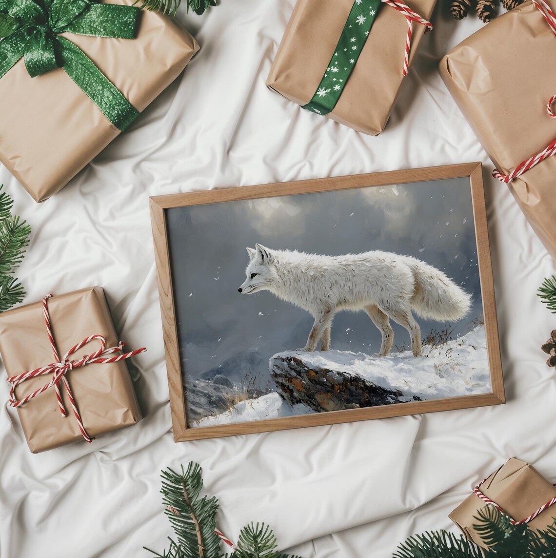Arctic Fox on Snowy Ridge Mountain Winter Wildlife Art Poster - Image 2