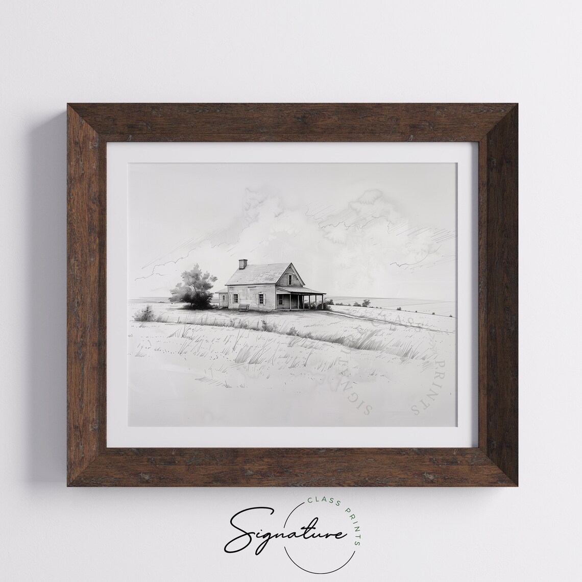 Old Farmhouse with Porch Pencil Sketch Rural Countryside Poster - Image 5