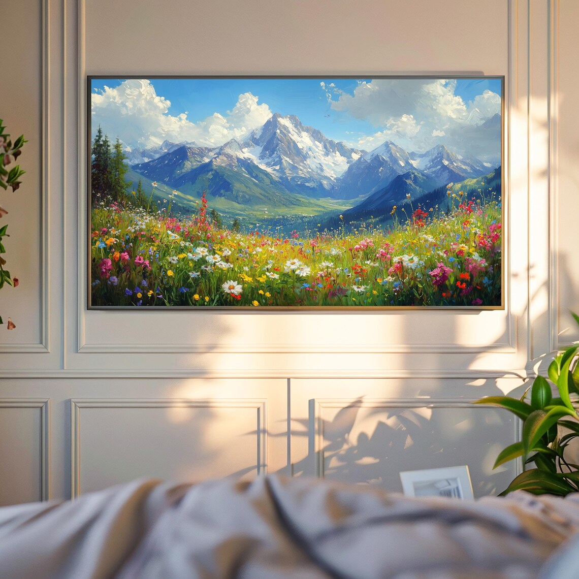 Alpine Wildflower Meadow Colorful Blooms Snow Peaks Landscape Wall Art - Image 6