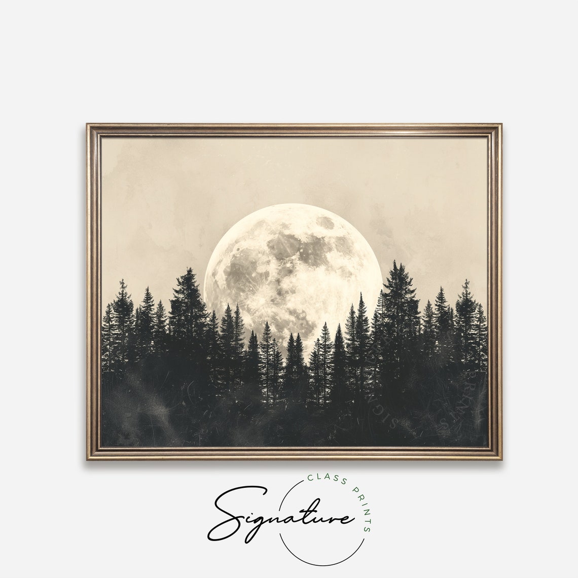Full Moon Over A Pine Forest Sketch Nighttime Forest Scene Moonlit Landscape Art Tranquil And Serene Wall Decor 849 - Image 4