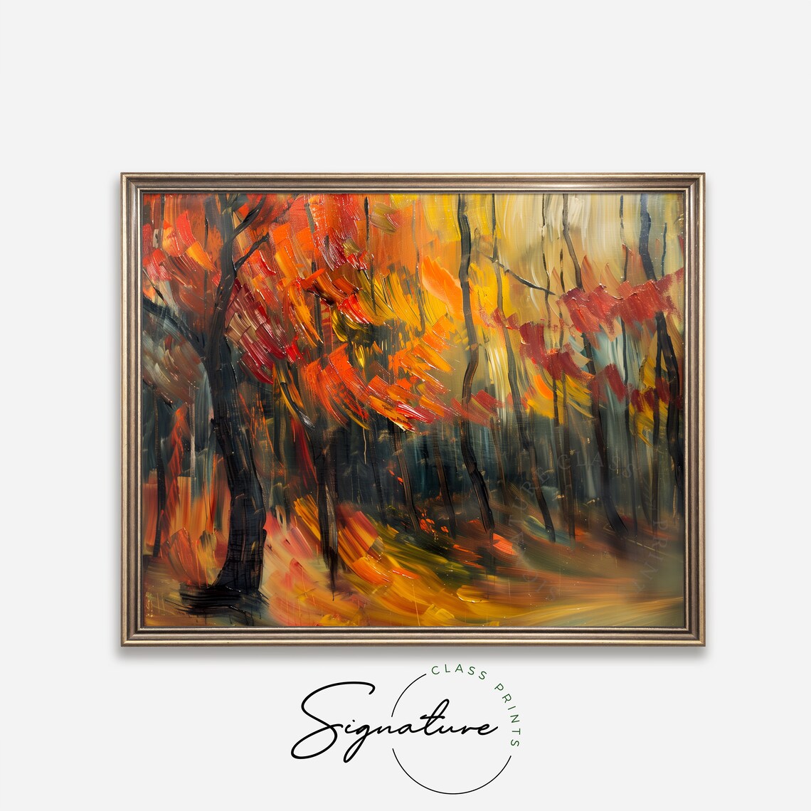 Windswept Autumn Forest in Bold Strokes of Red Orange and Gold Poster - Image 4