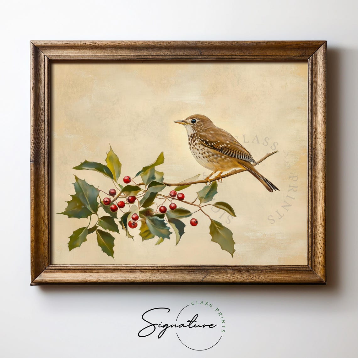 Hermit Thrush on Holly Branch Red Berries Vintage Bird Poster - Image 5