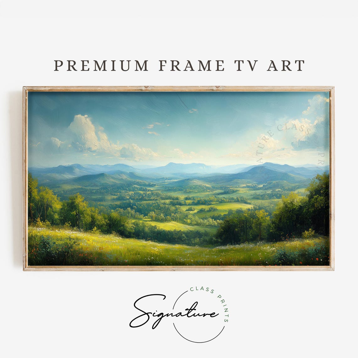 Rolling Green Forest Valley Blue Hills Wildflower Meadow Wall Art