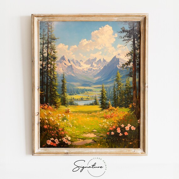 Tranquil Valley Wildflowers With Pines Lake And Mountain Peaks Poster