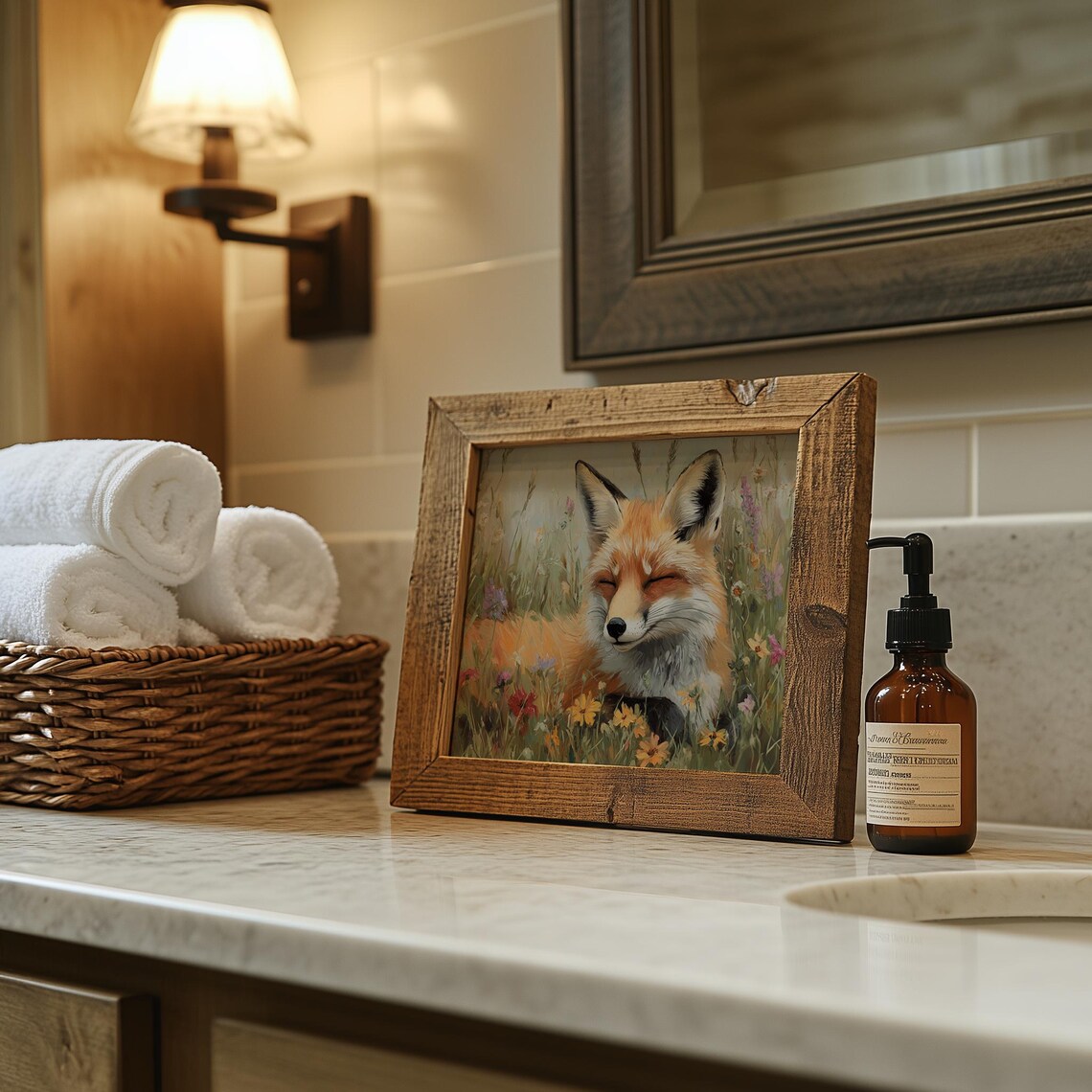 Red Fox Resting in Blooming Field Wildflower Wildlife Painting Poster - Image 6