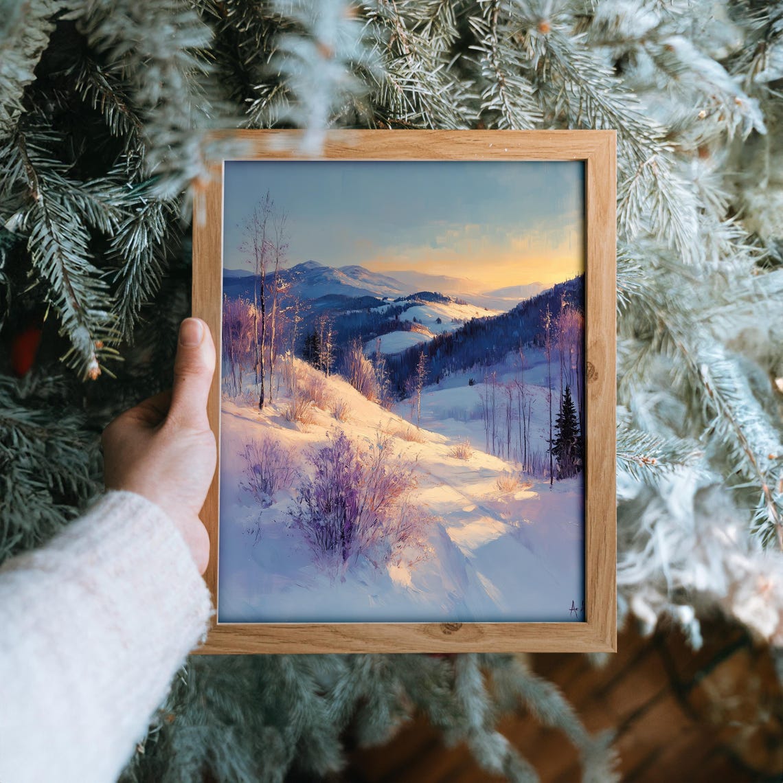 Winter Sunrise Over Snowy Mountain Hillside With Bare Trees Poster - Image 6
