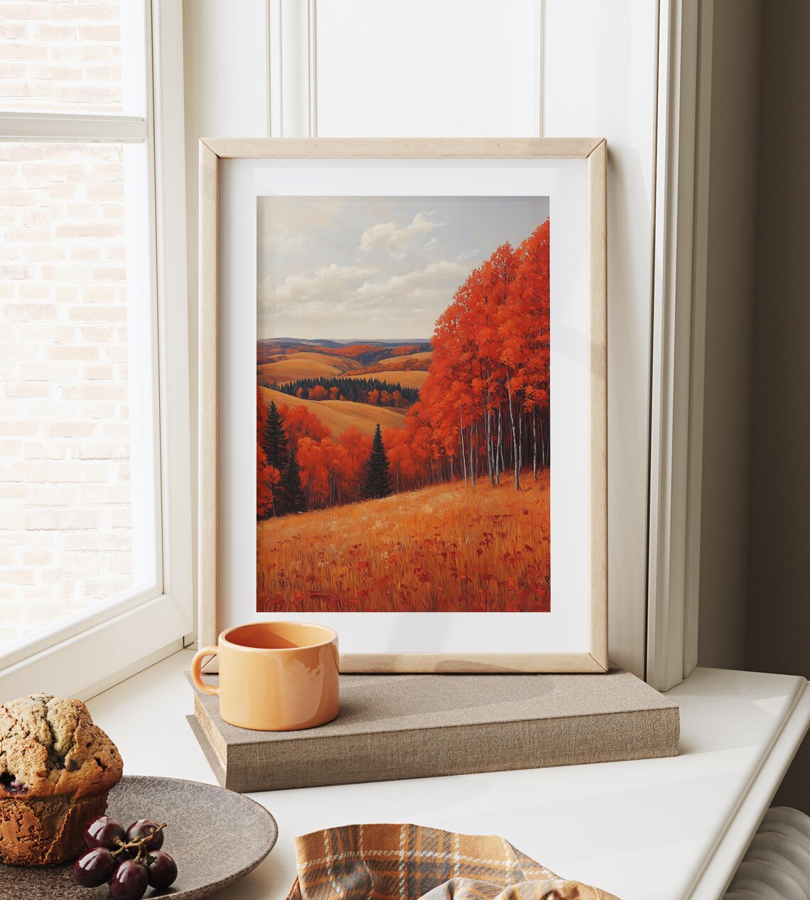 Scarlet Birch Grove on Rolling Golden Hills in Peak Autumn Color Wall Art - Image 6