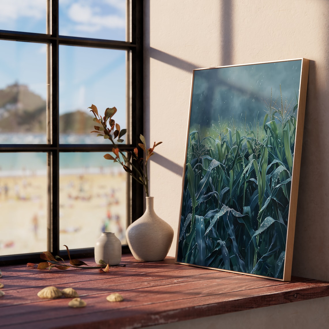 Rainy Corn Field Storm Green Leaves Summer Shower Dramatic Nature Poster - Image 5