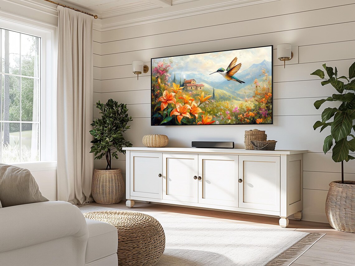 Hummingbird Over Orange Lilies Tuscany Villa Summer Art Poster - Image 3