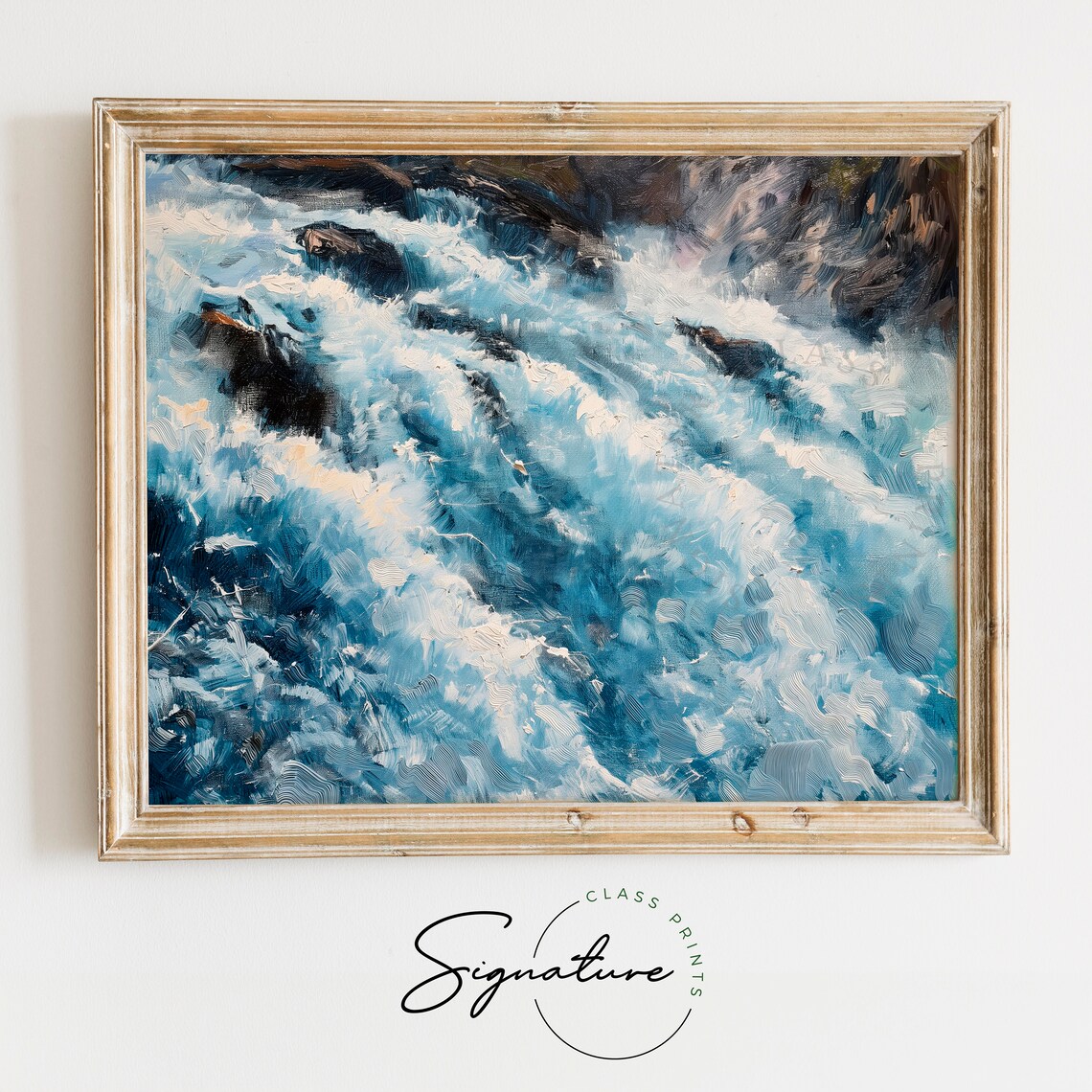 Cascading Mountain Waterfall Painting Mountain Stream Artwork Serene Waterfall Scene Peaceful And Tranquil Wall Art Decor 829