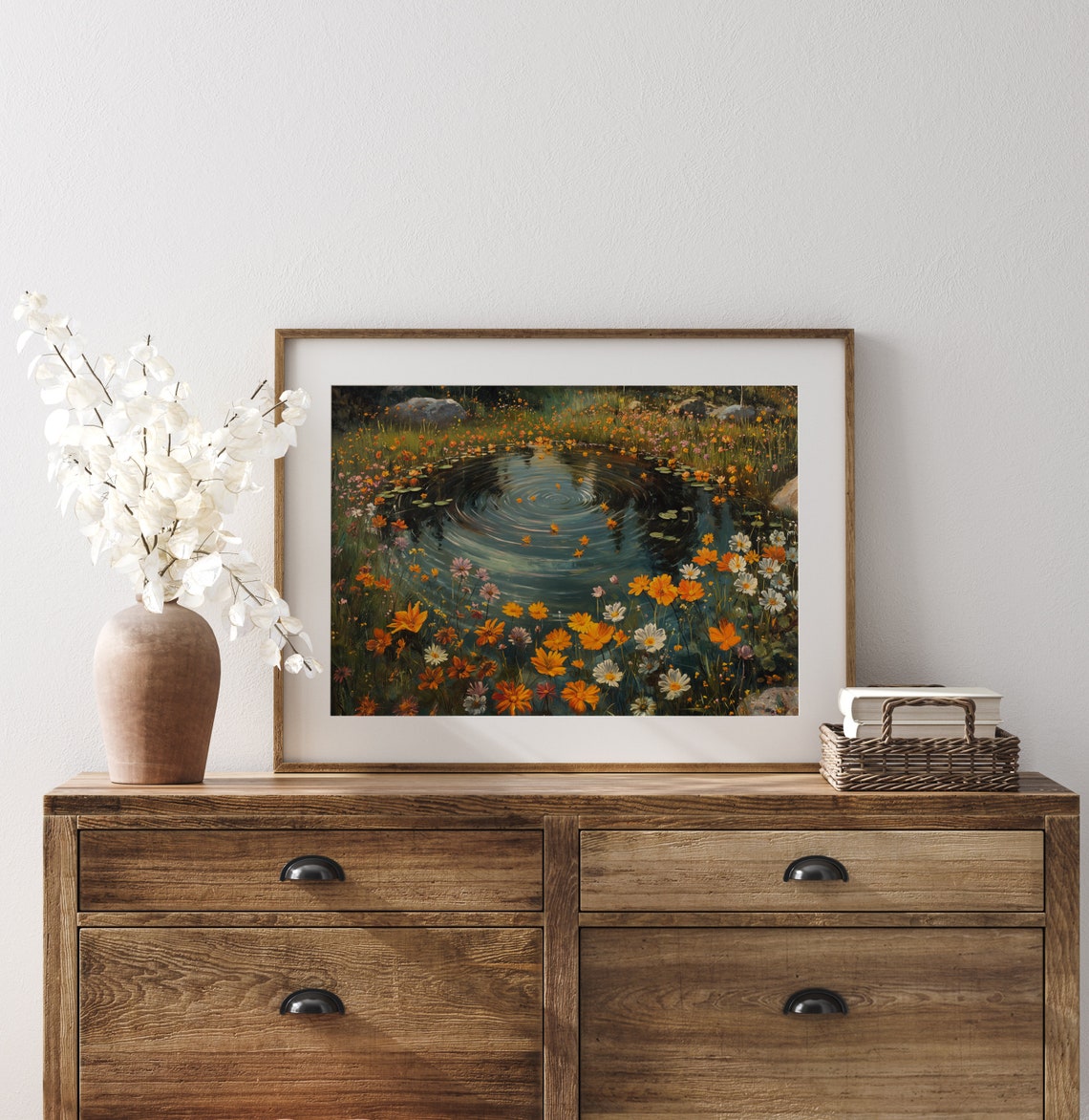 Swirling Pond Ringed By Wildflowers Impressionist Floral Poster - Image 3