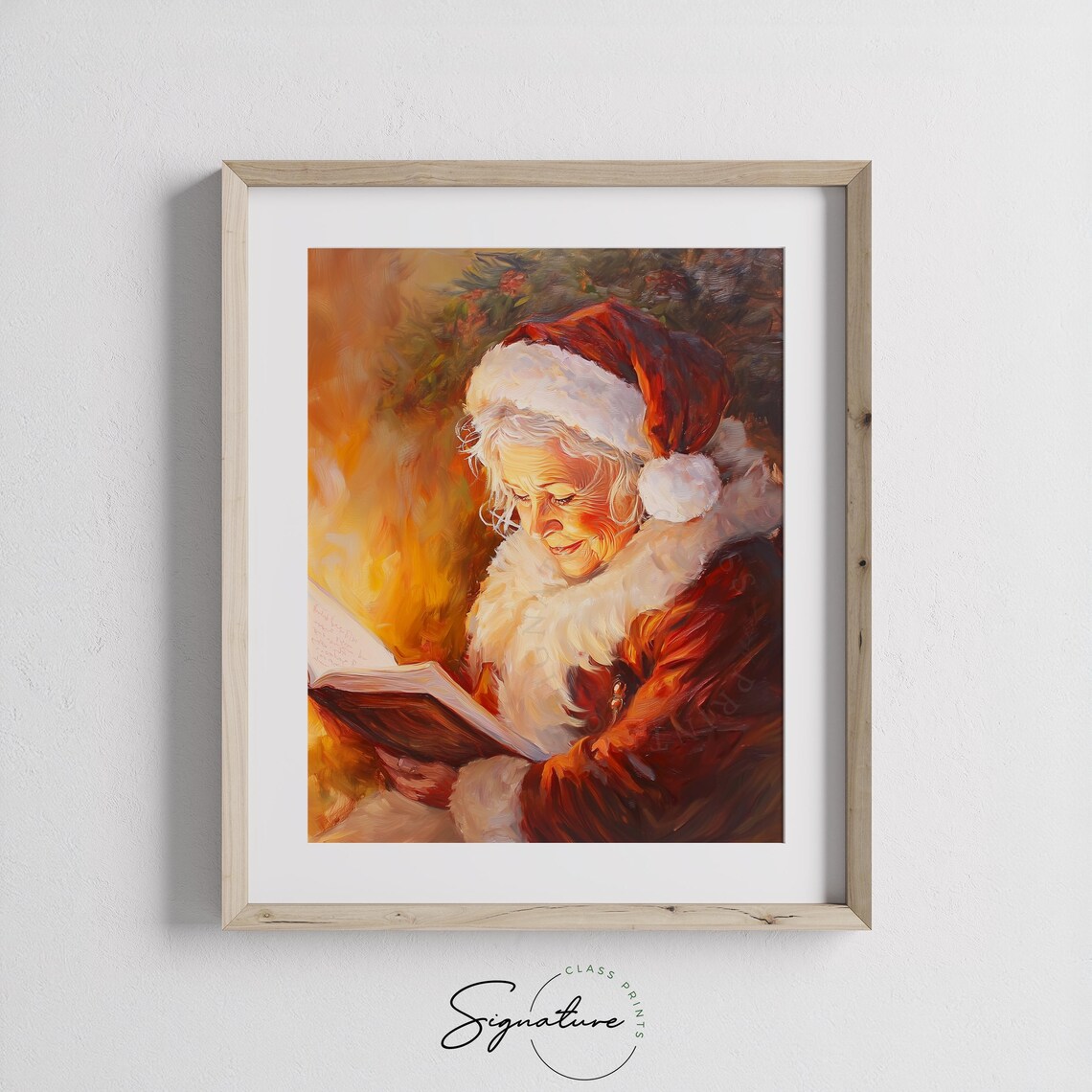 Mrs Claus Reading By The Fireplace Cozy Christmas Painting Poster - Image 4