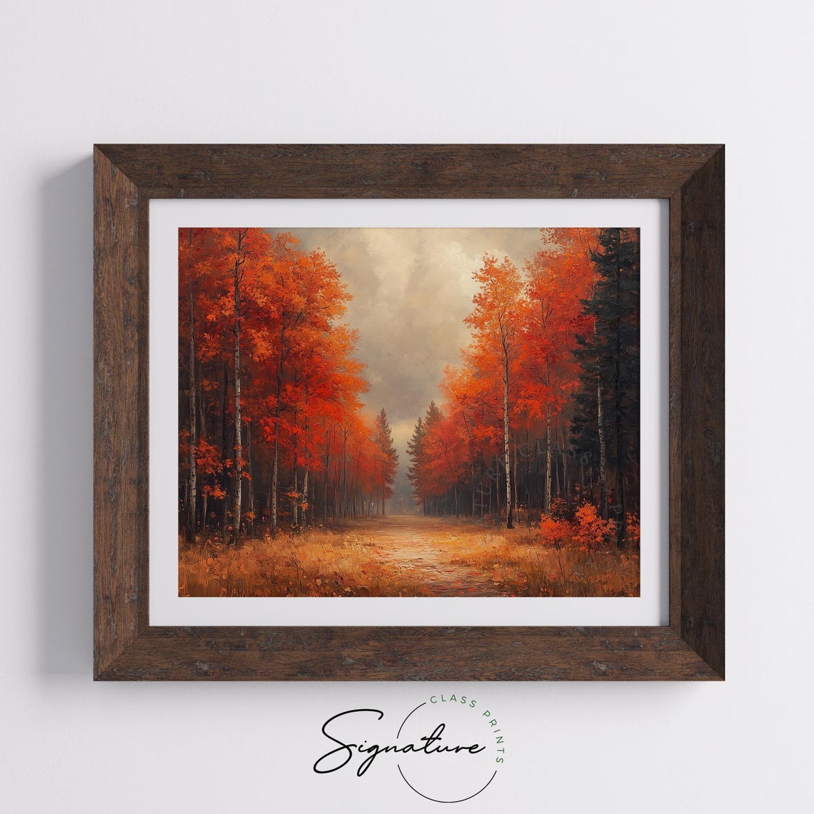 Forest Path Lined with Brilliant Red and Orange Autumn Trees Poster - Image 5