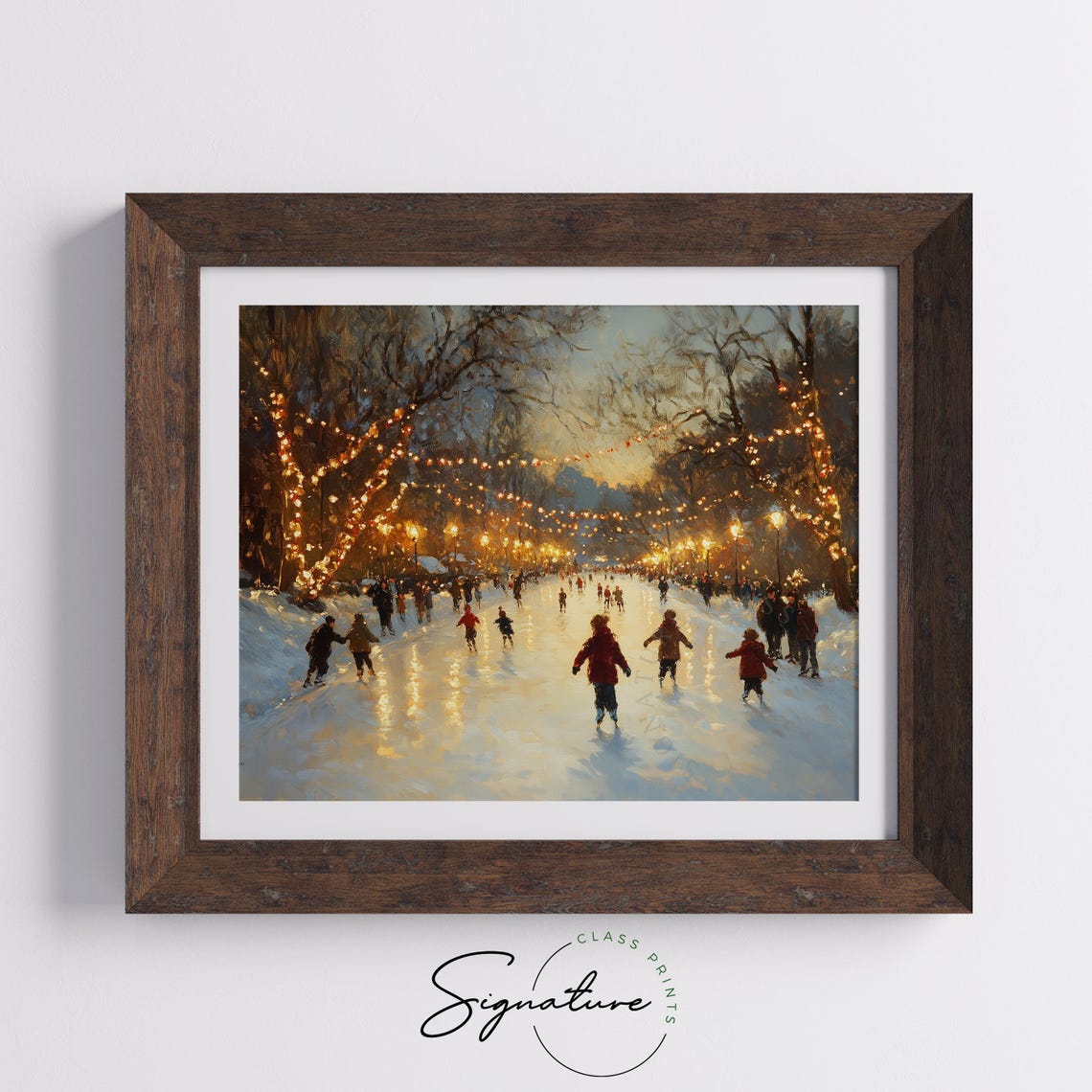 Festive Ice Skating Rink Crowd Under Holiday String Lights Poster - Image 5