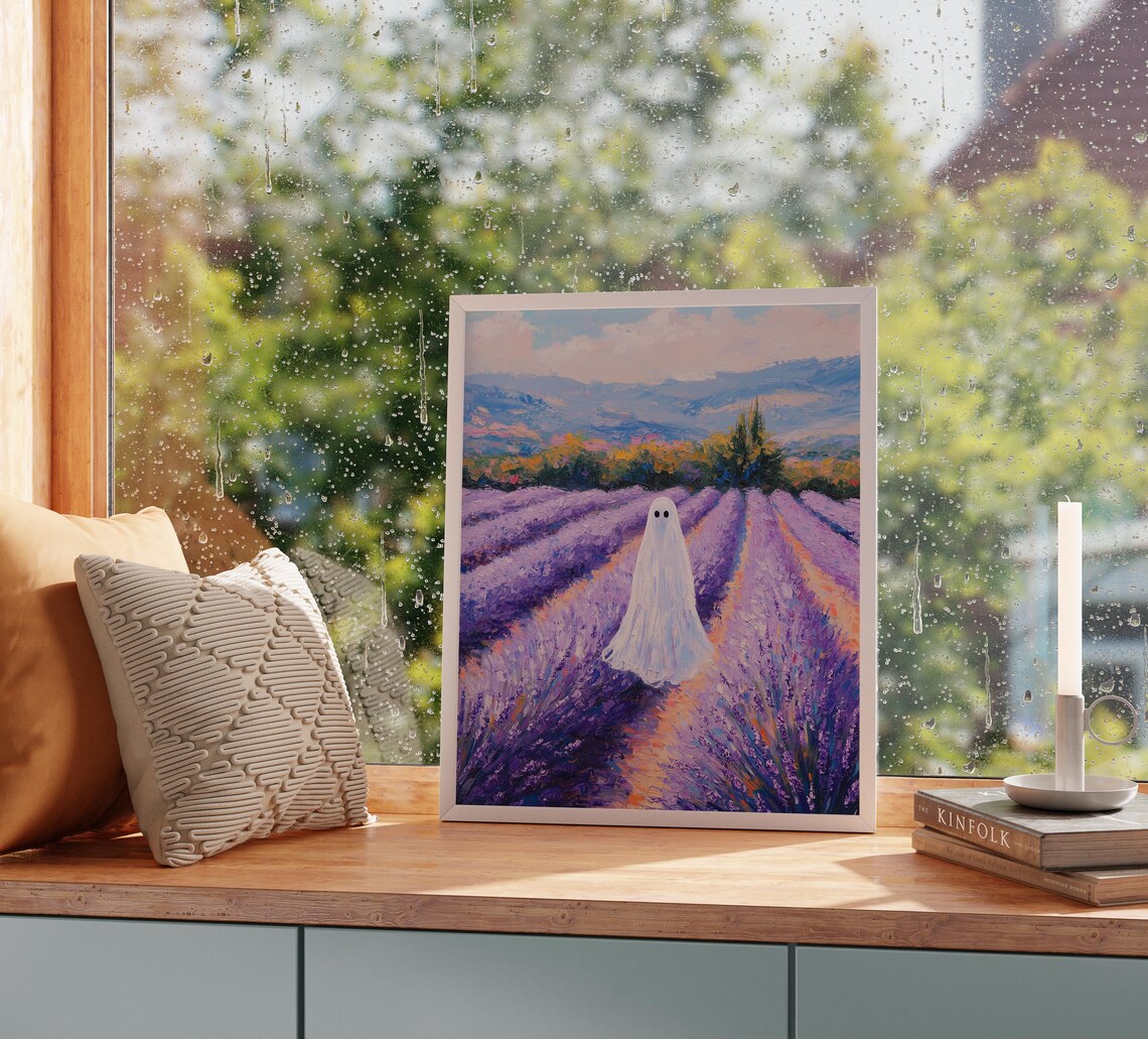 Lonely Ghost Wandering Through a Purple Lavender Field at Sunset Poster - Image 2