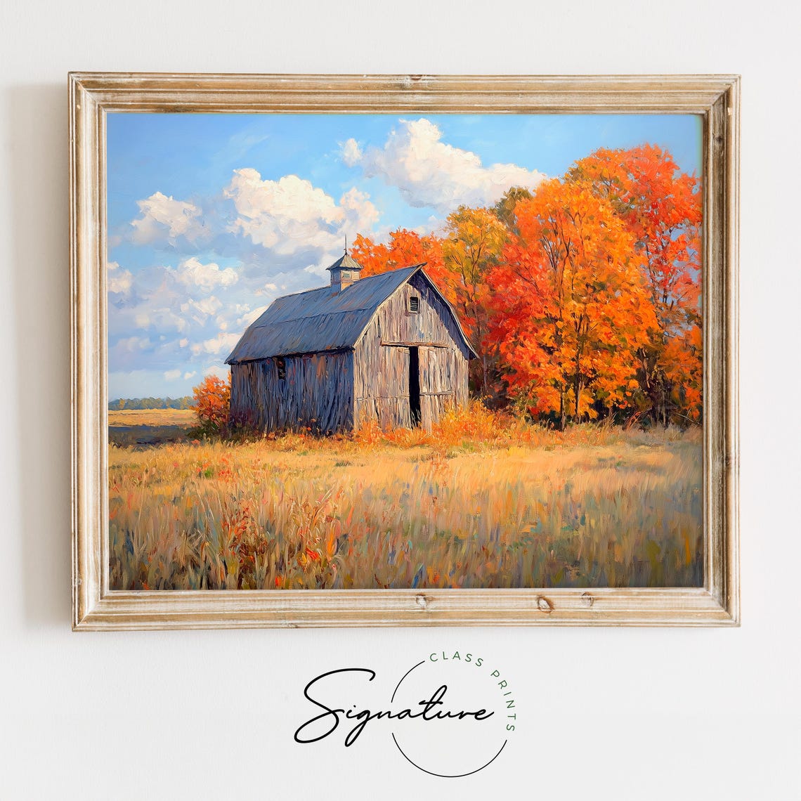 Weathered Wooden Barn Golden Field Autumn Trees Rustic Poster