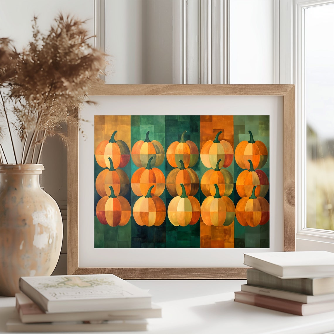Geometric Pumpkin Patch Grid Pop Art Modern Fall Decor Poster - Image 2