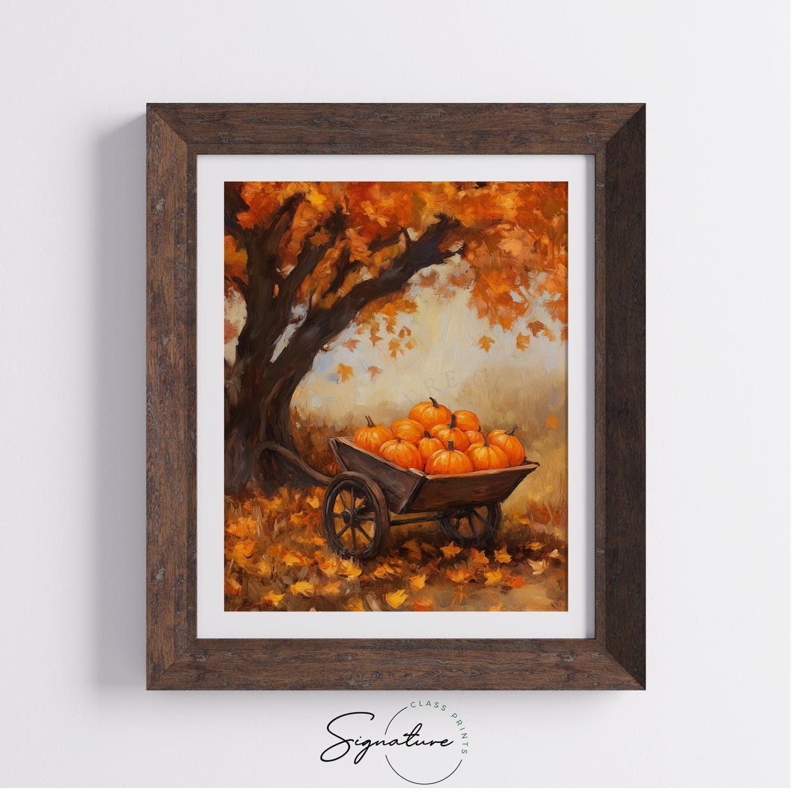 Pumpkin Cart Under a Blazing Autumn Maple Tree Oil Style Poster - Image 4