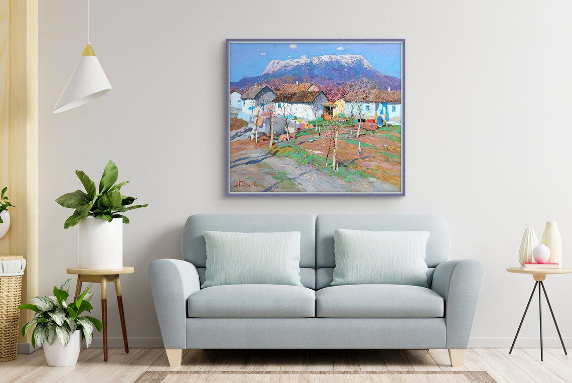 Mountain Landscape With Blooming Trees, Painting - Image 2