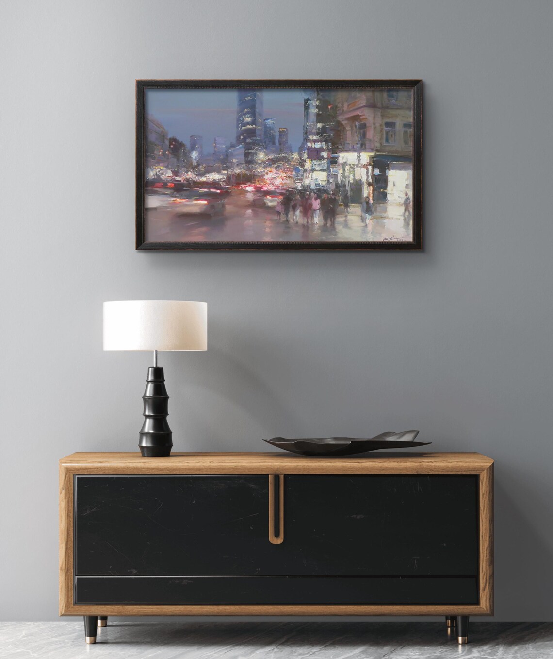 City Lights Reflections, Urban Night Landscape