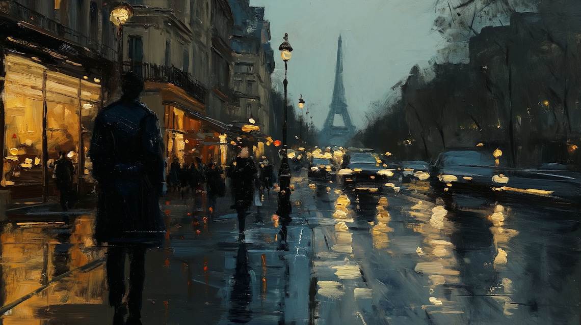 Eiffel Tower Landscape, Romantic Rainy Evening In Paris - Image 2