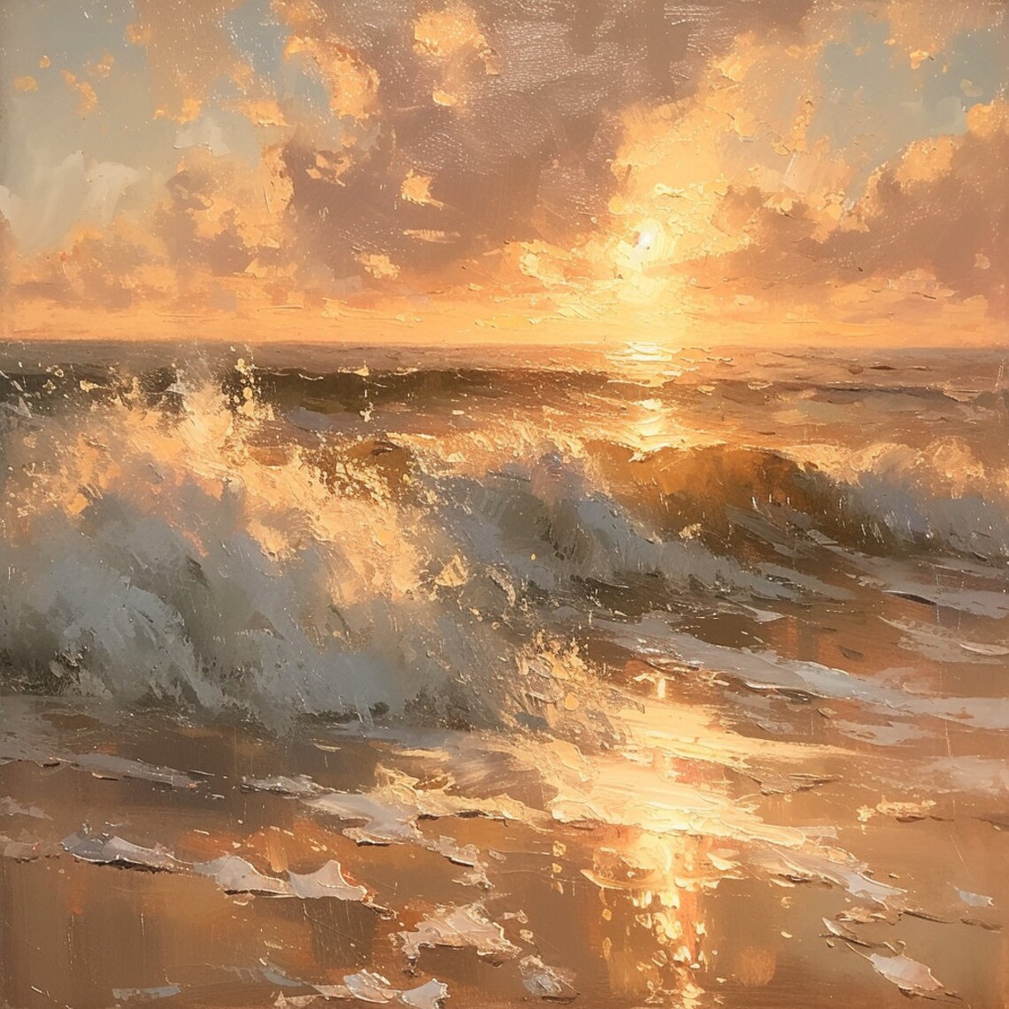 Original Sunset Seascape Painting, Ocean Landscape - Image 2
