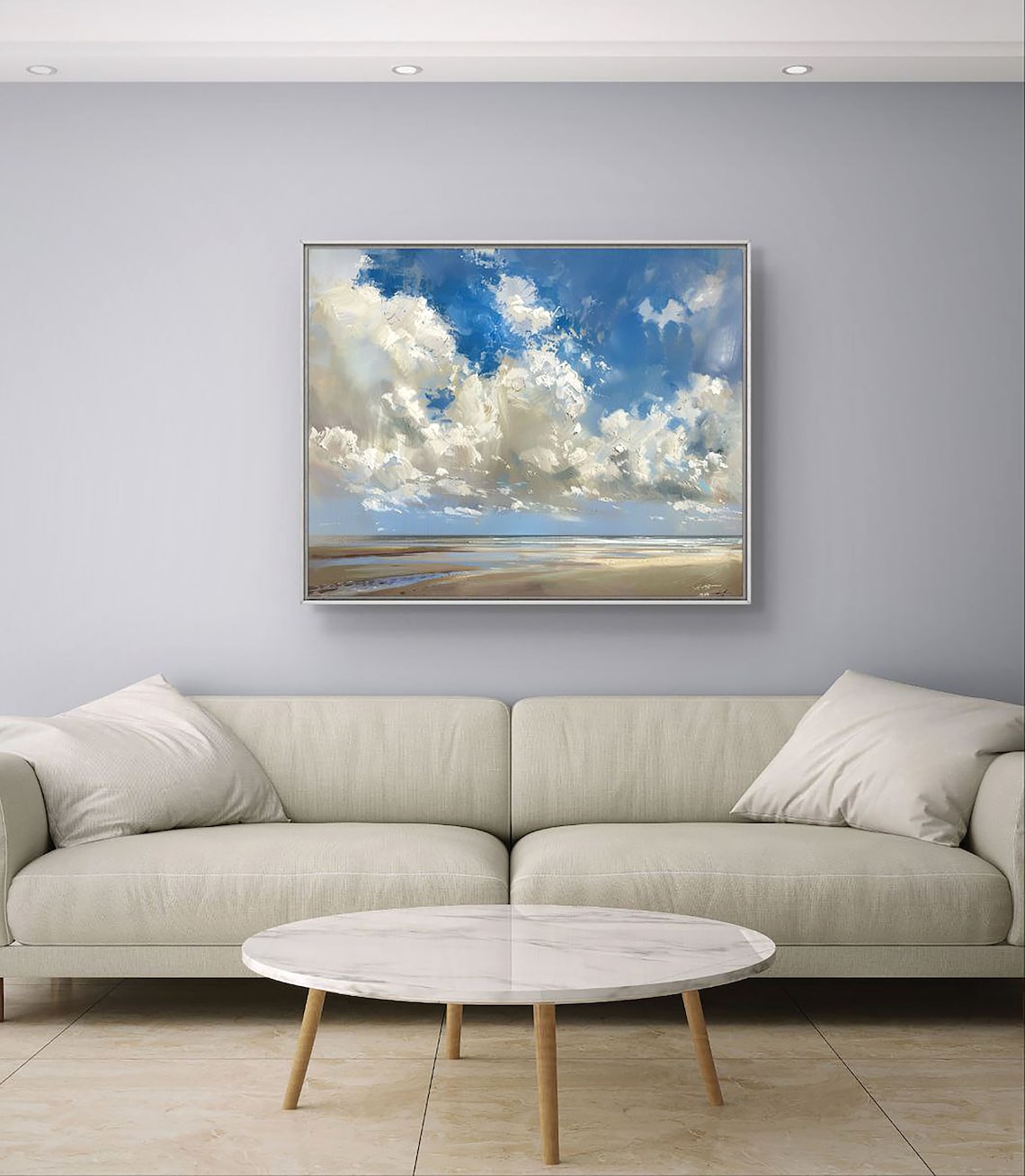 Coastal View With Big White Clouds Over Ocean