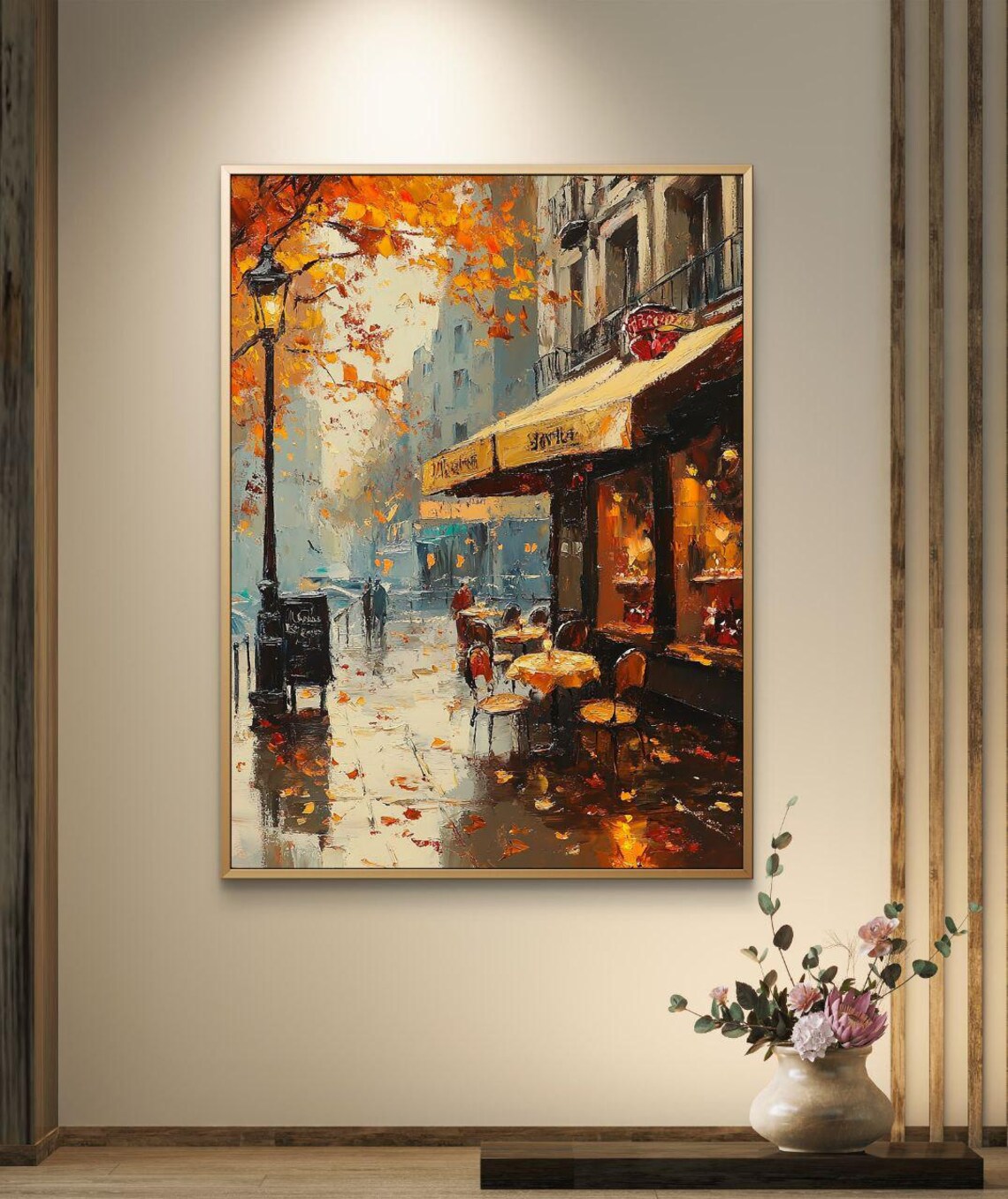 Romantic Paris Cafe in Autumn, Impressionist Cityscape - Image 2