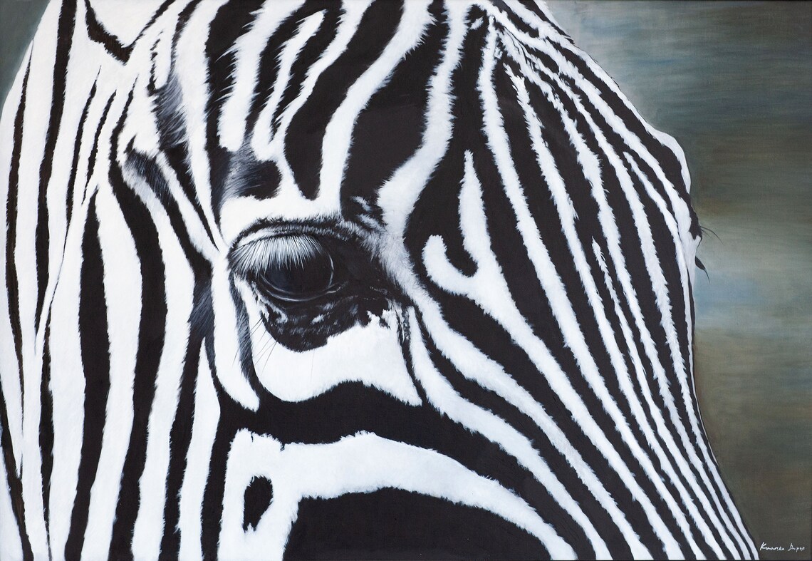 Zebra Close Up Portrait Painting Black and White Wildlife Poster - Image 3