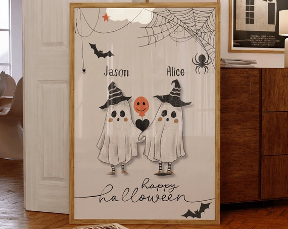Custom Name Halloween Couple Ghost Family Art Print